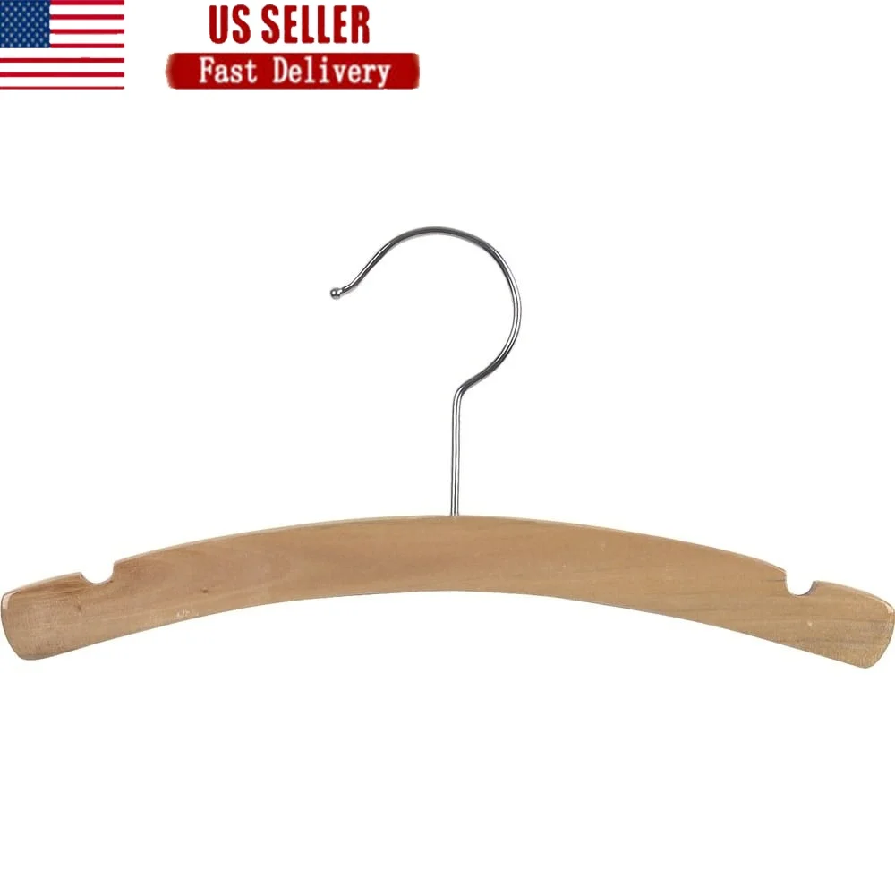

Natural Wooden Kids Hangers 12 Inch Space Saving Chrome Swivel Hook Durable Childrens Clothes Storage 25 Pack