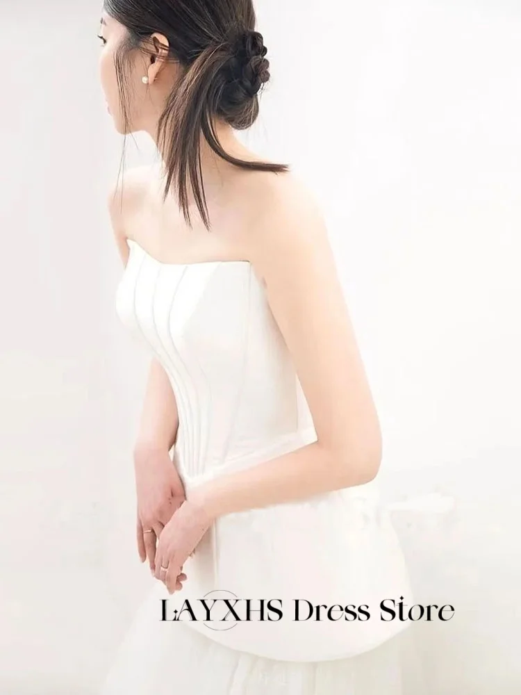Layxhs moda vestidos de casamento sem alças a linha até o chão espartilho vestidos de noiva personalizado robe de mariée