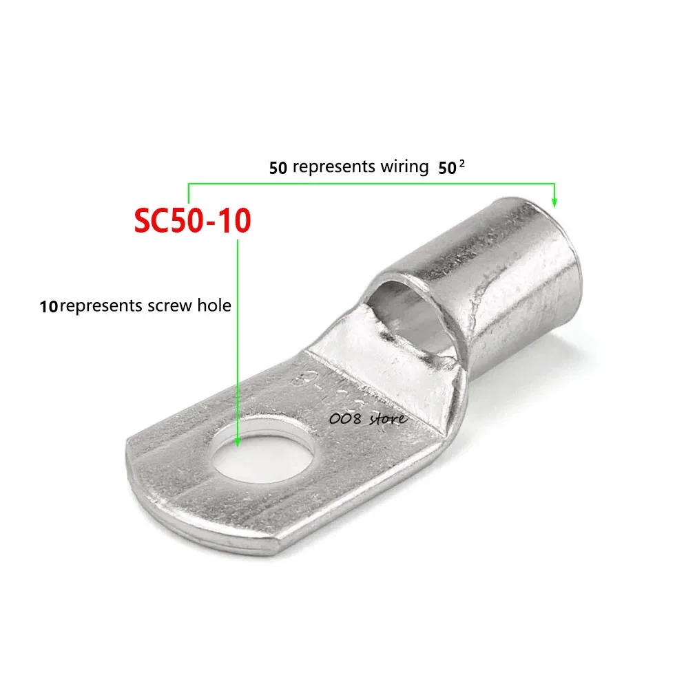 5PCS 20PCS  SC50-10 Tinned Copper Lug Terminals Compression Connector Type 50mm 1/0 AWG M10 Stud