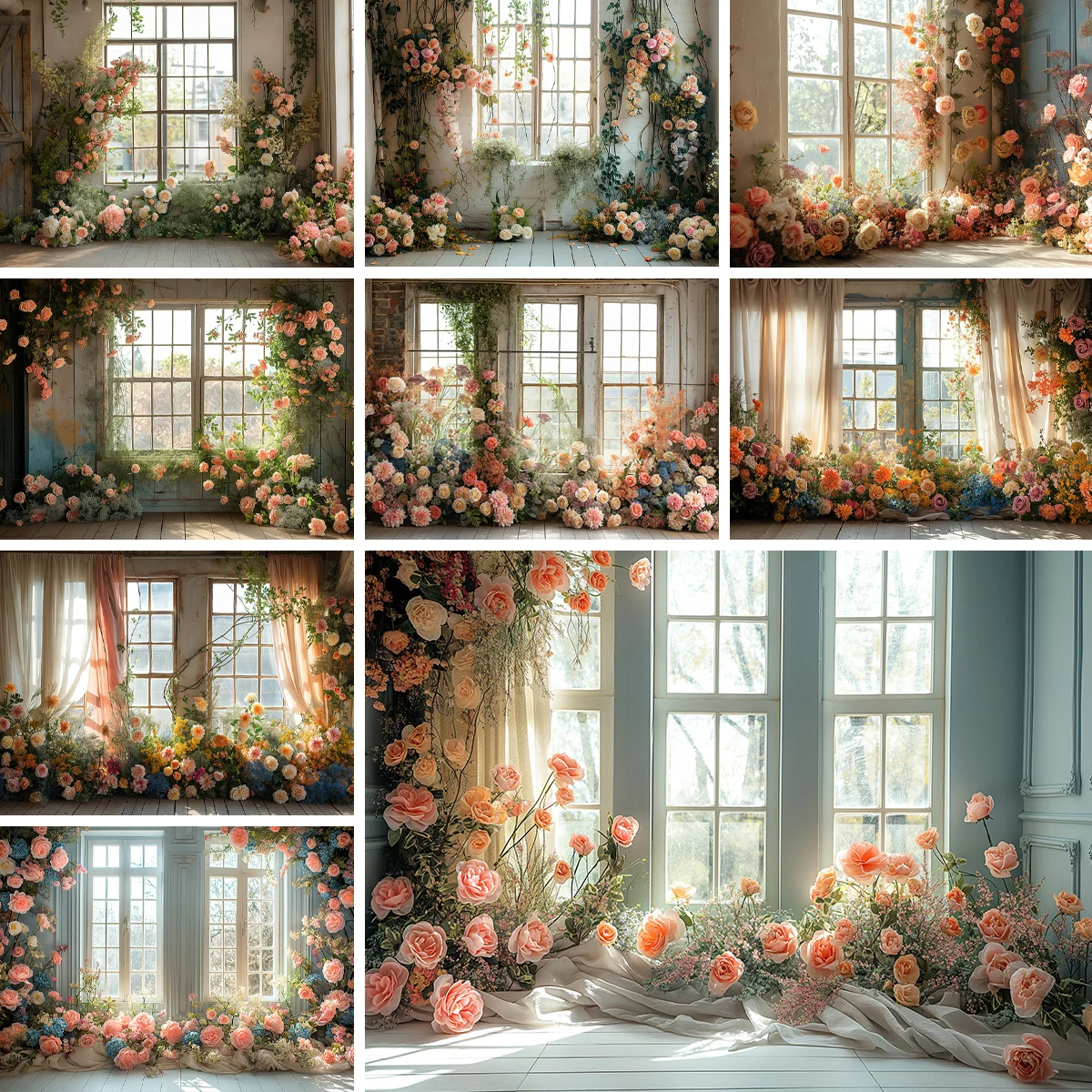 

Window Floral Backgrounds Cake Smash Kids Adult Photography Props Child Baby Decors Flowers Blooming Photo Backdrops