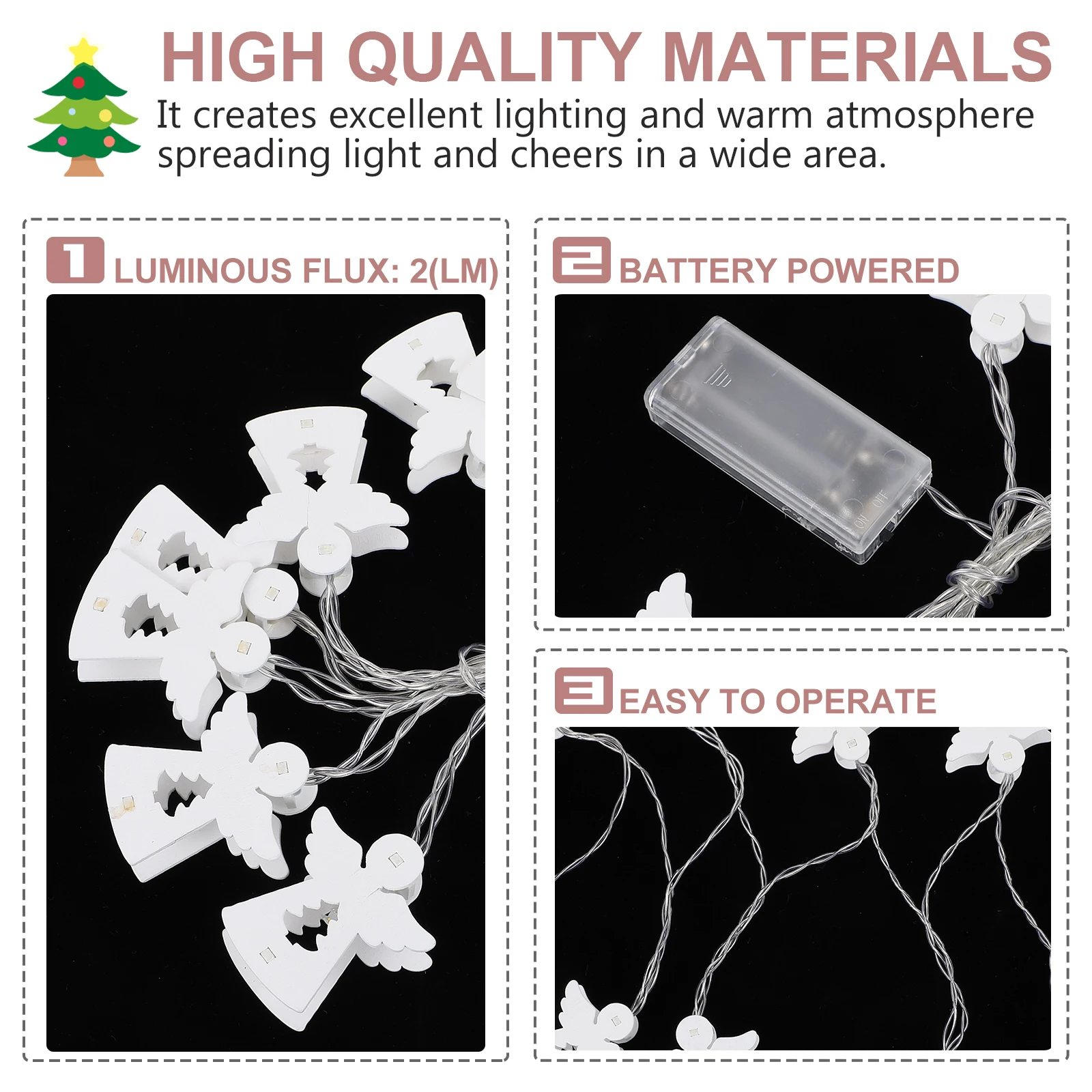 

1Pcs Exquisite Wooden Angel Shape String Light Xmas Holiday Decoration Creative Design Long Distance Indoor Outdoor Use