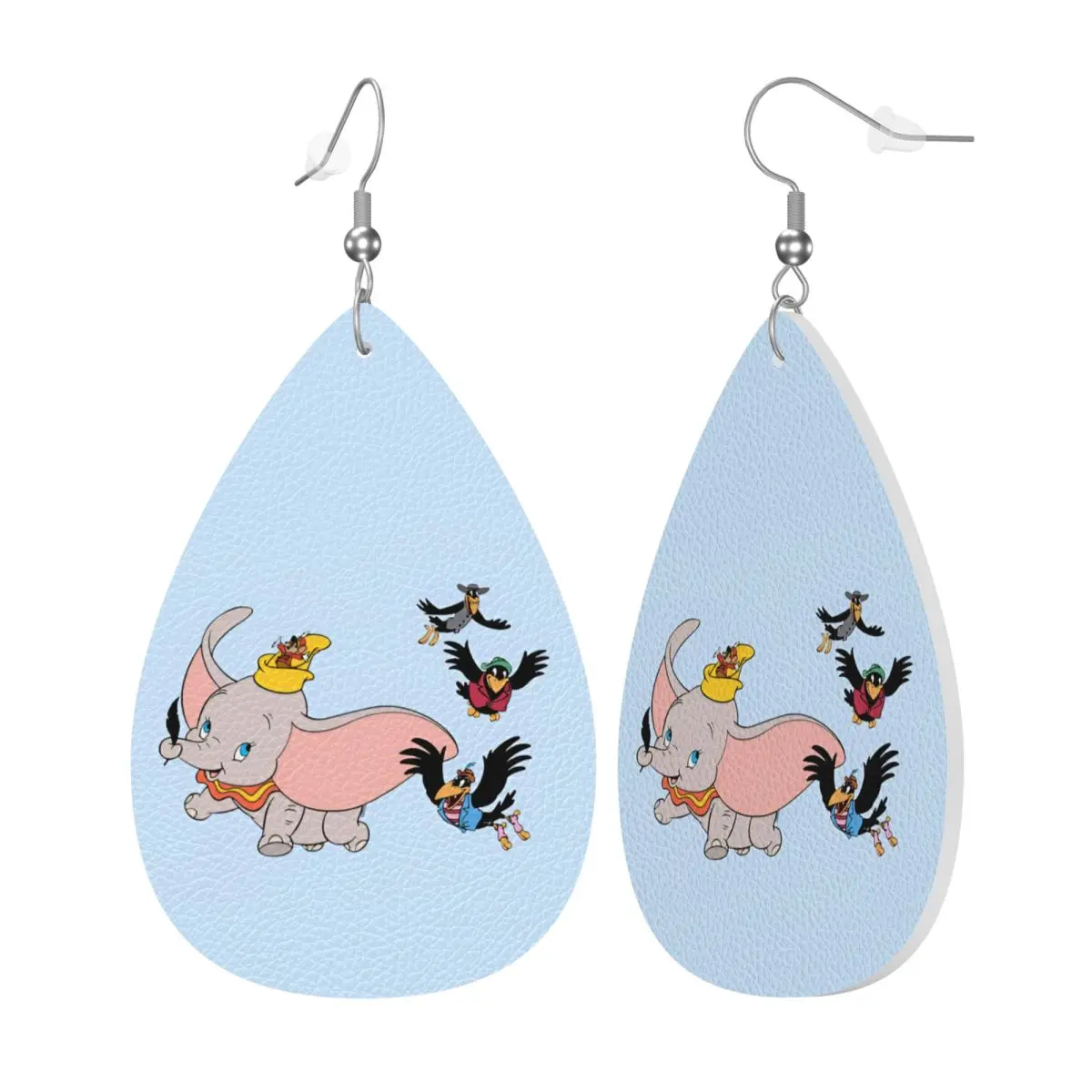 Custom Dumbo Cartoon Leather Teardrop Earrings Personalized For Women Cute Elephant Jewelry Accessories For Valentine's Day