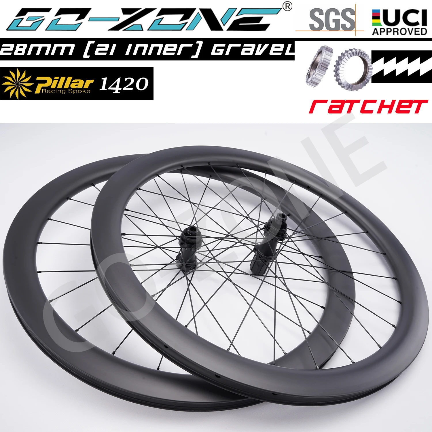 28mm Ratchet  700c Gravel Carbon Wheels Disc Brake Pillar 1420 UCI Approved Gozone R330D TA/QR Centerlock Road Bicycle Wheelset