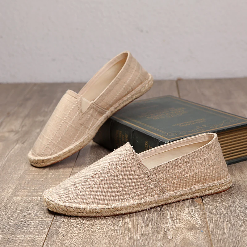 Lightweight Driving Shoes Large Size Straw Woven Linen Canvas Shoe Comfortable Lazy Shoes Casual Men Formal Wedding Party Flats