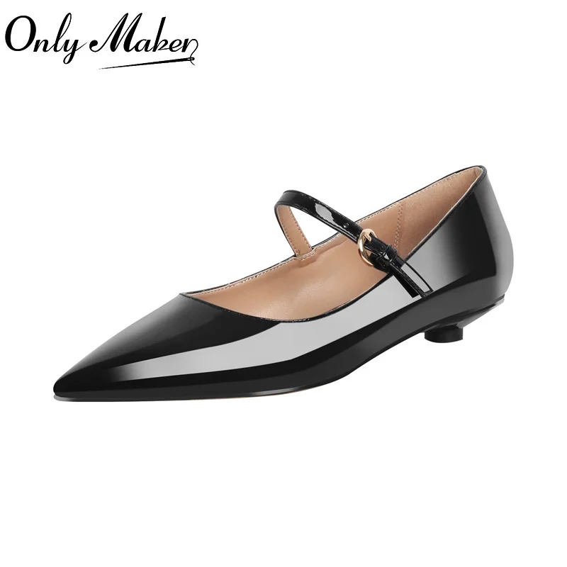 Onlymake Women Flats Pointed Toe Black Patent Leather Mary Jane Strap Retro Elegant Plus Size Daily Flats Pumps