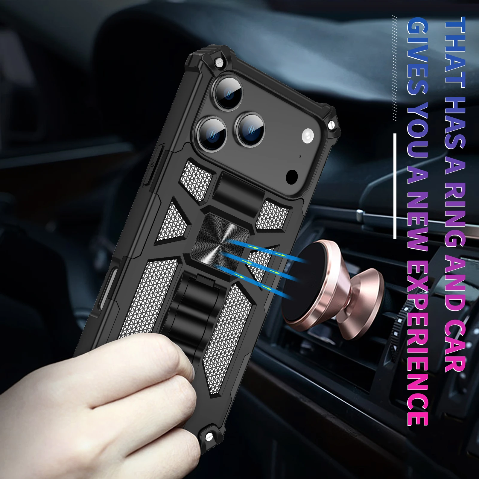 Stoßfeste Handyhülle in Militärqualität für iPhone 18 17 16 15 14 13 12 11 18 Pro Max, Panzerhülle mit Klappständer und Autohalterung, Schutzhülle – Detail 6