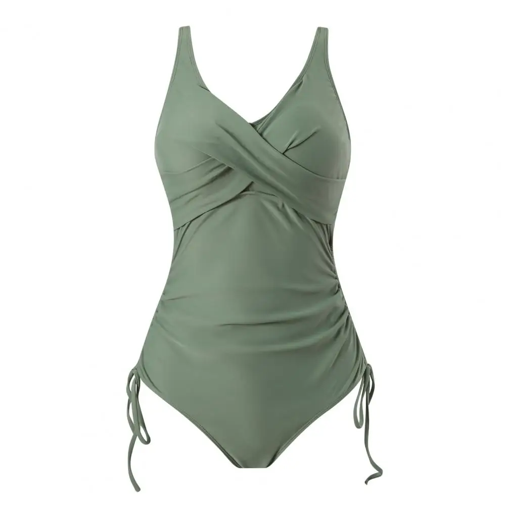 Sexy One-piece Swimsuit One-piece Swimsuit Women's V Neck One-piece Monokini Bathing Suit with Drawstring Pleated for Surfing