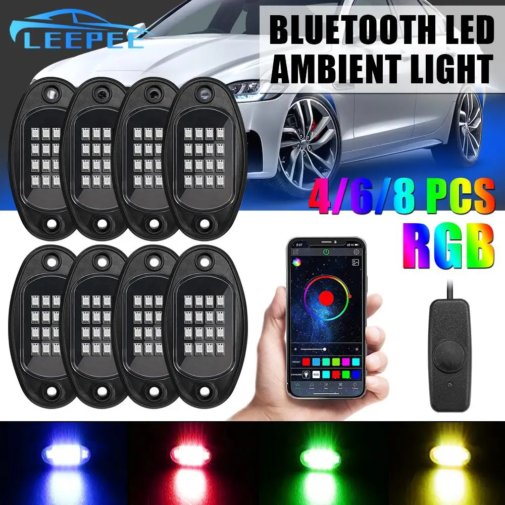 4/6/8 In 1 Music Sync Undergolw For Jeep Off-Road Truck Boat RGB LED Rock Lights Bluetooth APP Control Car Chassis Light