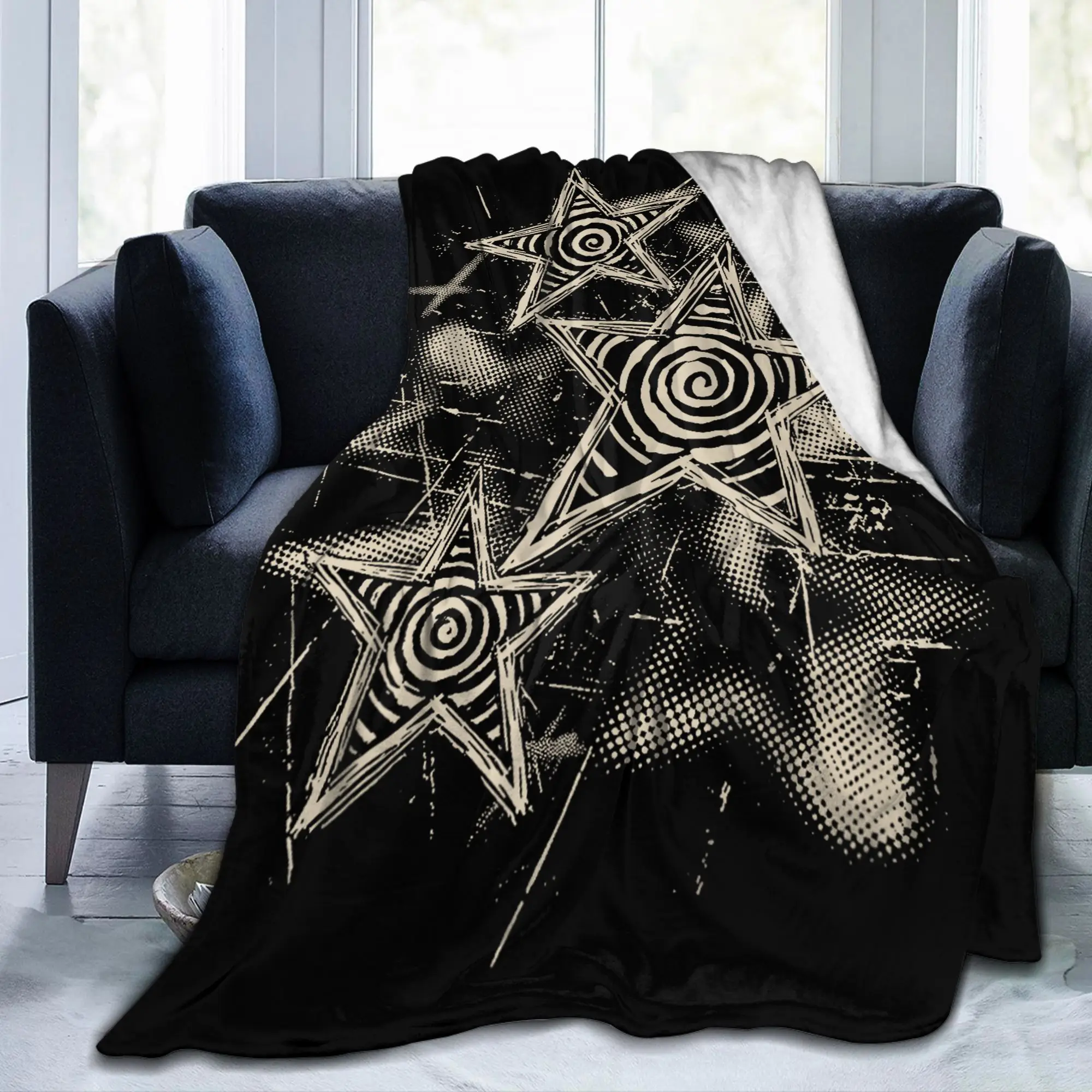 Y2k Grunge Stars 2000s Cyber Flannel Throw Blanket Vintage for Bedding Knitted Blanket Office Portable Breathable Throws