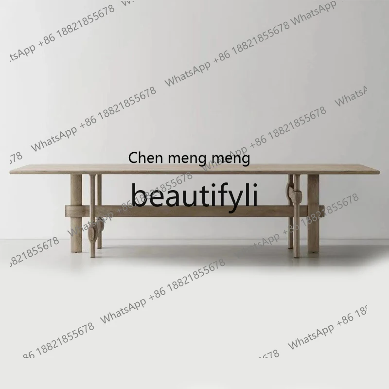 

Q178 Medieval solid wood rectangular dining table designer creative desk oak conference table wabi-sabi minimalist