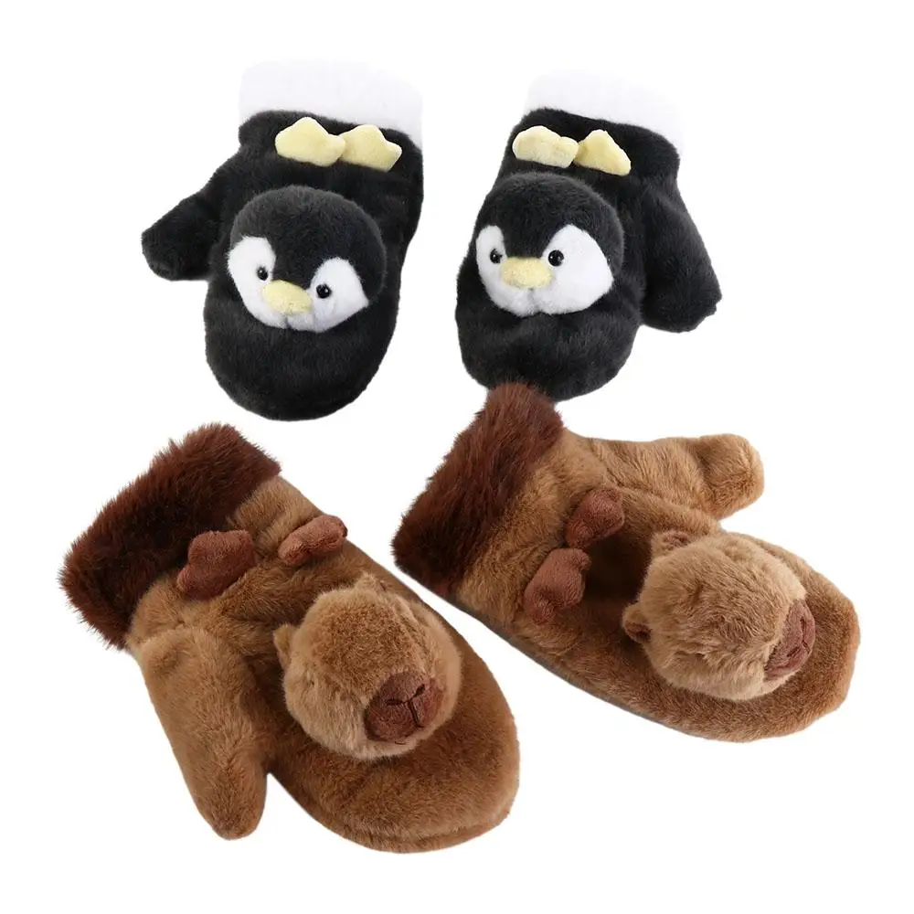 Capybara Capybara Plush Gloves Penguin Animal Plush Penguin Plush Warm Gloves Winter Warm Cartoon Design Animal Plush Gloves