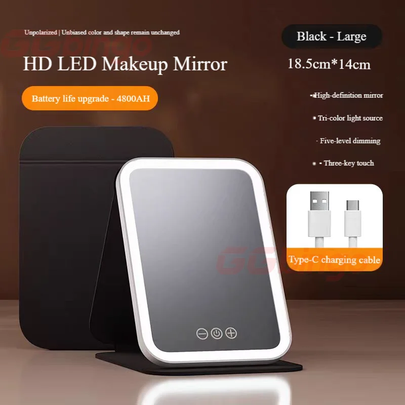 3-Farben-Touchscreen-LED-Make-up-Spiegel, dimmbar, faltbar, wiederaufladbar, kosmetischer Tischspiegel für Reisen und Heimgebrauch