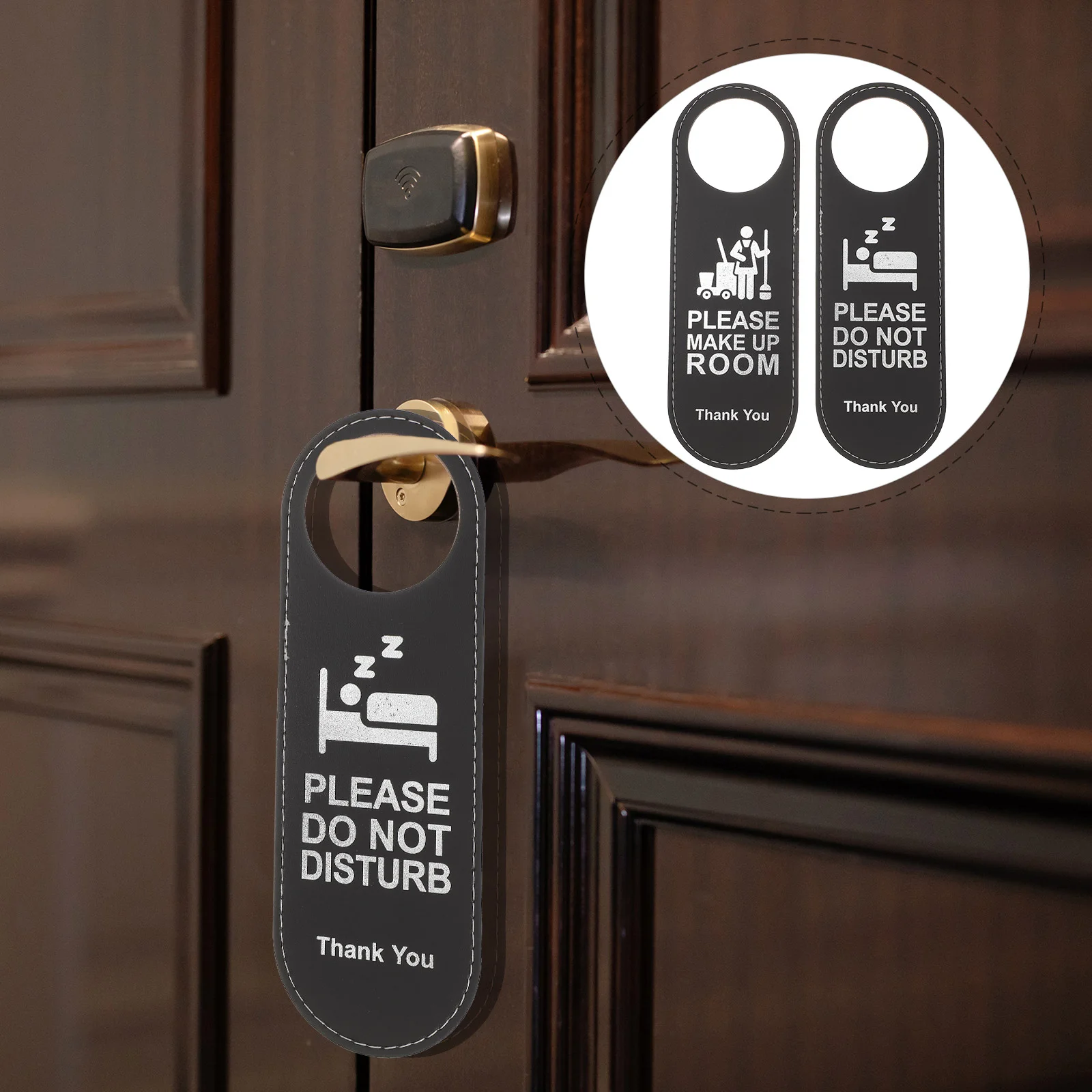 2 Pcs Hangers Hotel Door Sign Knob Double Side Hanging for Black Not Disturb Please Make Up Room Office