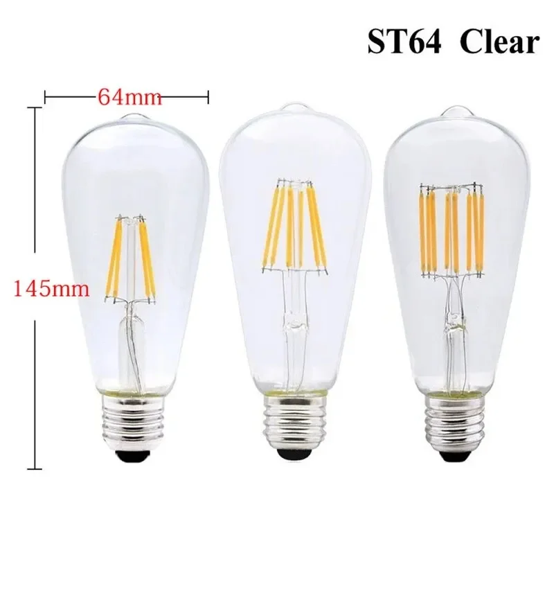 

E27 LED bulb filament rustic transparent st642700k warm white replace 60W incandescent lamp 806lm energy-saving 6 pieces