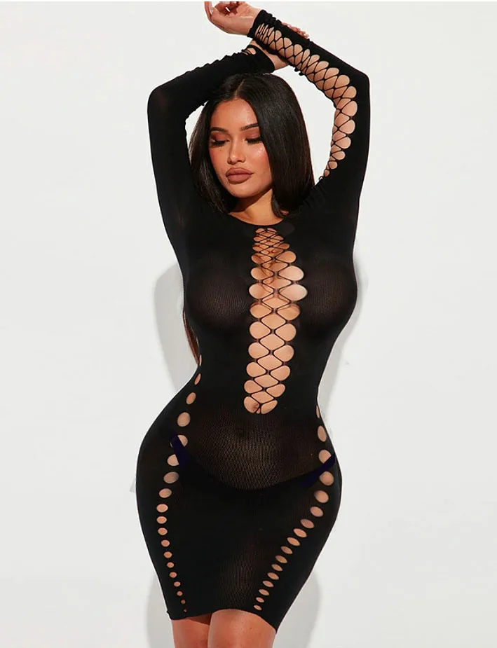 hot Sexy Fishnet Lingerie Sheer Babydoll Underwear Chemises bodysuit Nightdress Catsuit pajamas skirt dress strapless