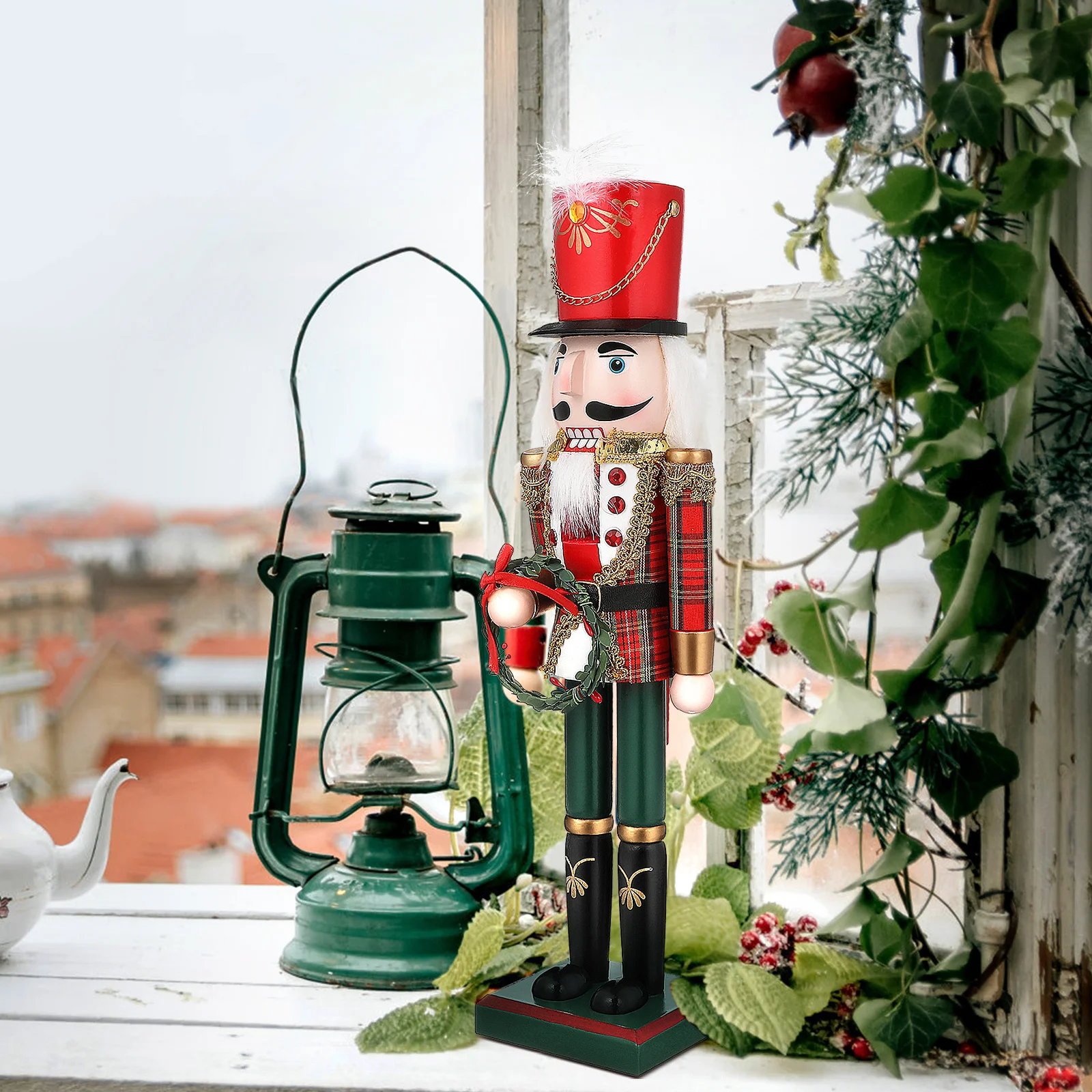 

Traditional Wooden Nutcracker Soldier Christmas Decoration Expertly Carved Festive Xmas Scene Layout Supply Indoor Home