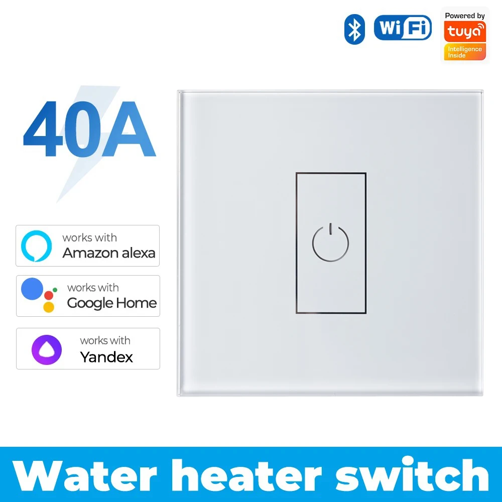 Tuya Smart WiFi 40A High Power Switch for Water Heater Boiler Air Conditioner App Control Timer Works with Alexa Google Home