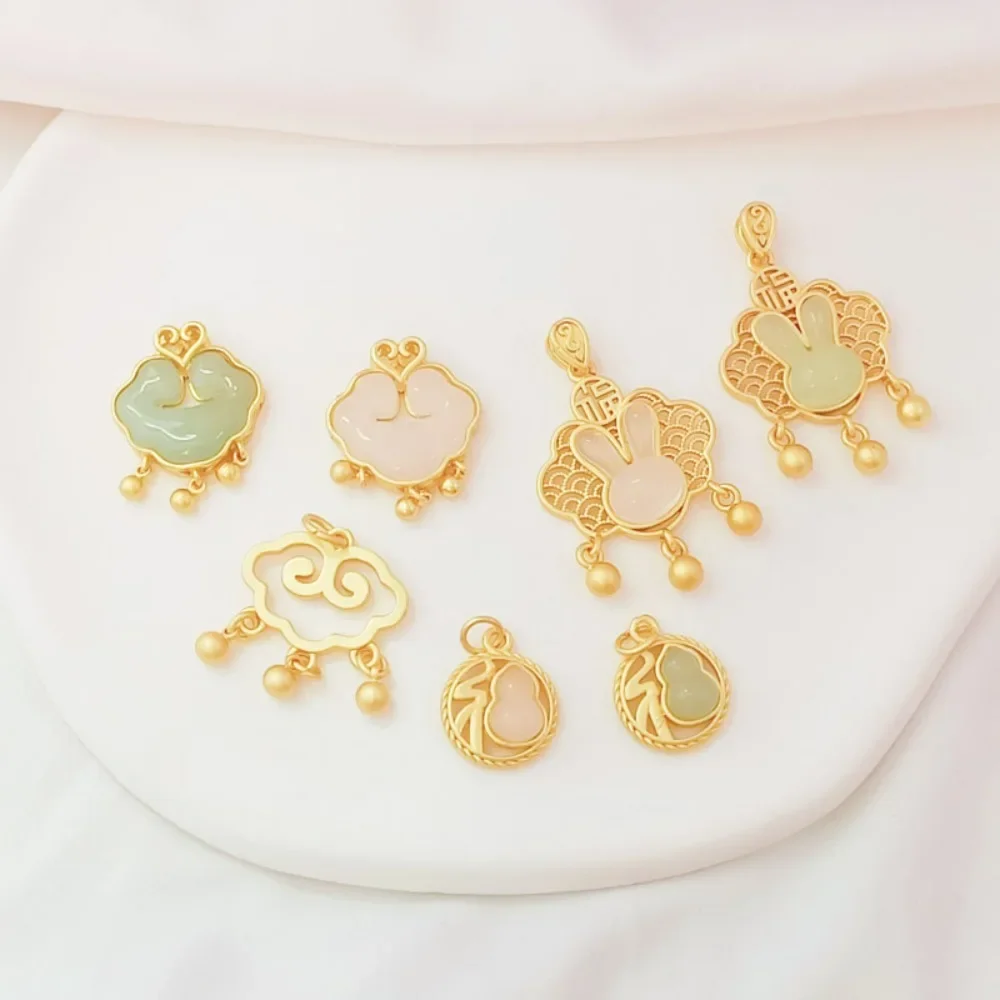 

Ancient-style Gold Accessory Jade Gourd Rabbit Head Auspicious Cloud Character Pendant Handcrafted DIY Decorative Pendant Materi