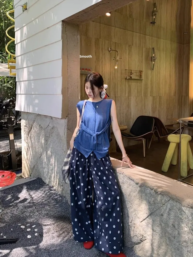 

Свободная трикотажная синяя круглая футболка с жилетом Ne Svel, женская летняя тонкая футболка, удобный повседневный топ на пуговицах Lazy Faion