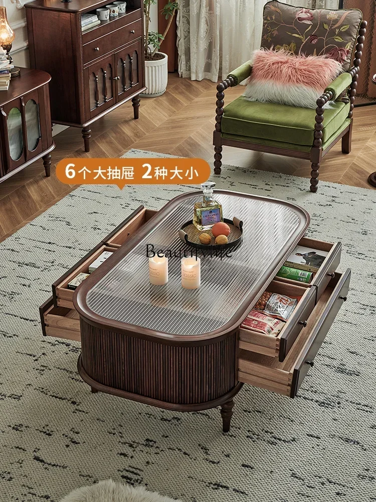 

06.Retro coffee table American solid wood oval