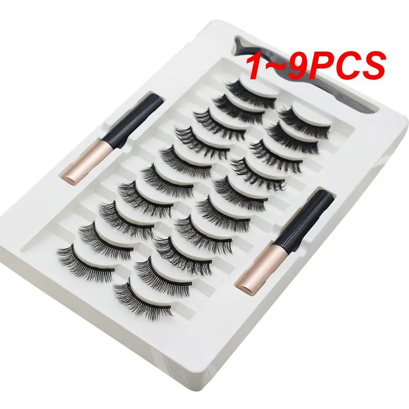 1~9PCS Magnetic Eyelashes Kit With Eyeliner Natural Thick Long Eye Lashes Extension Reusable False Eyelashes Makeup Tool TSLM1