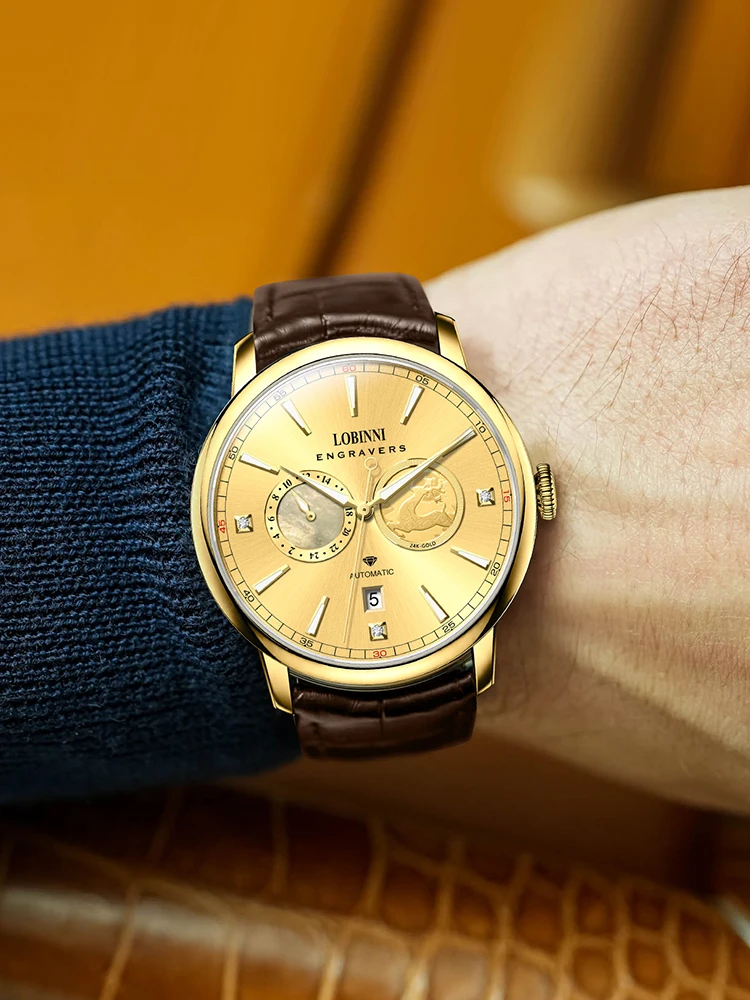 

Real gold men's watch, men's mechanical watch, real diamond men's multifunctional watch