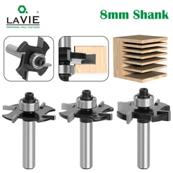 LAVIE 8mm Shank Four Blades T-Sloting Biscuit Joint Slot Cutter Jointing Slotting Router Bit Height Milling Cutter Woodworking