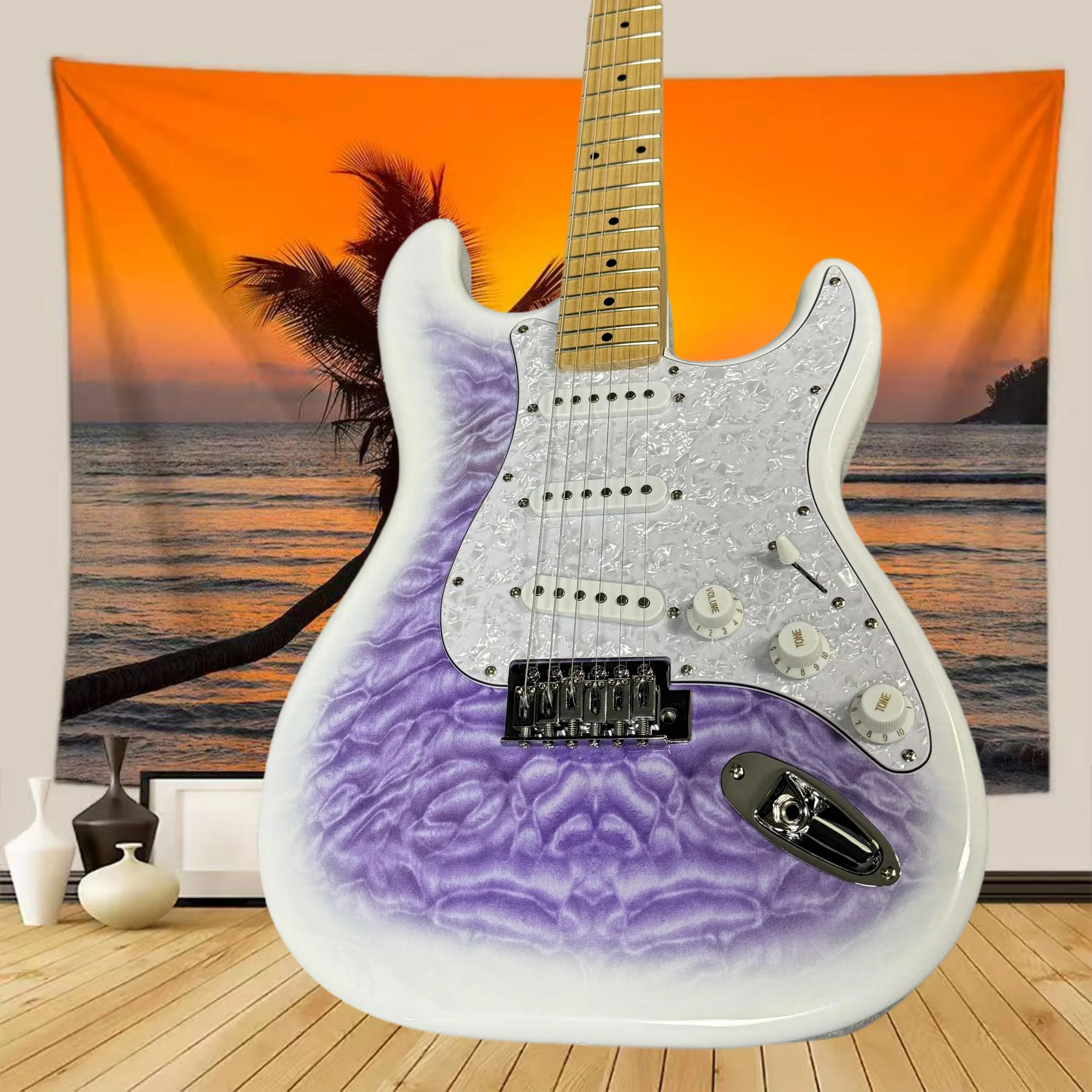 

39 Inch Purple STSS Maple Electric Guitar Maple Neck Mahogany Body SSS Pickup Classic Rock Style Free Shipping