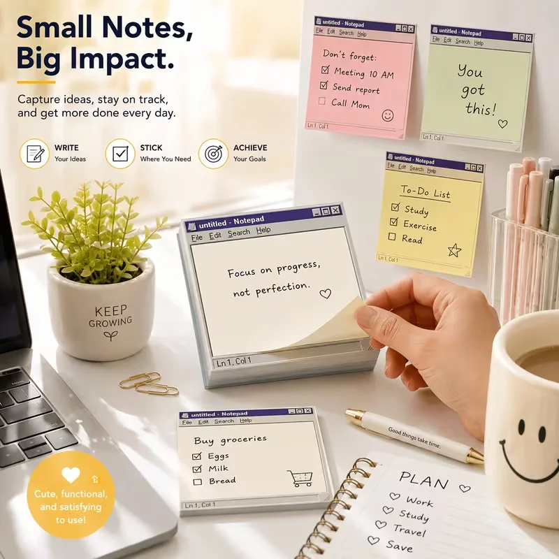 2-10Pcs Retro Windows Computer Sticky Notes Suitable for Office School Desk, Vintage Self-Adhesive Memo Pads with Iconic Windows