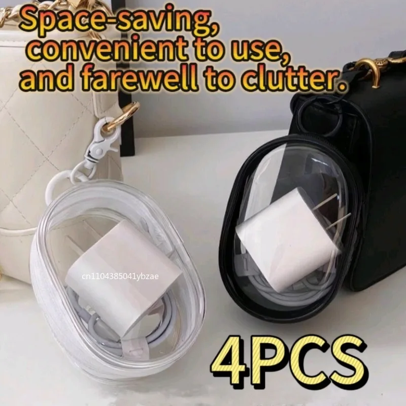 Portable Mini Transparent Storage Bag with Zipper, Multifunctional Headphone and Charger Case, Travel Accessories with Keychain