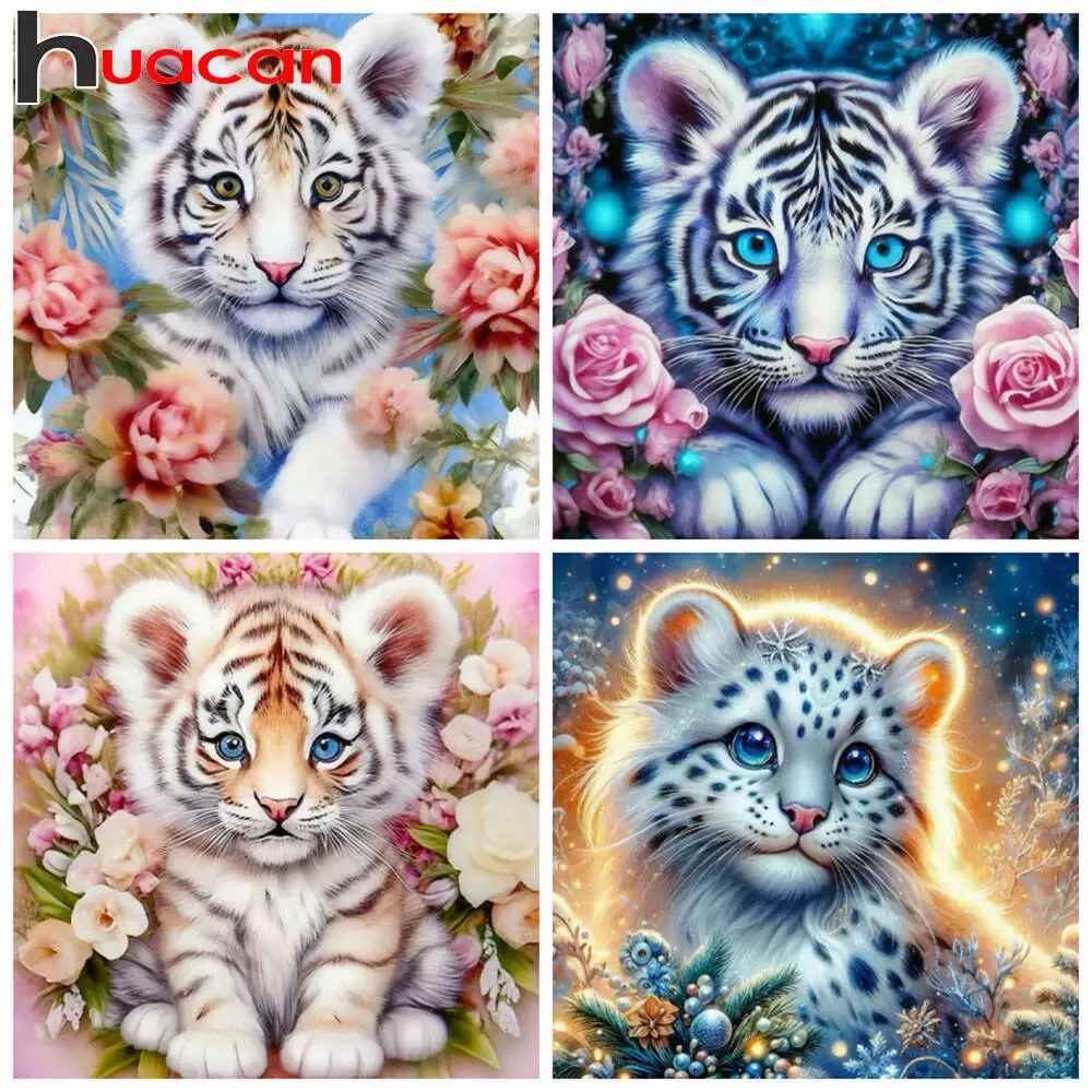 

Huacan Full Square Round Drill Diamond Painting Kit Tiger Flower Diamond Mosaic Animal Set Home Decoration