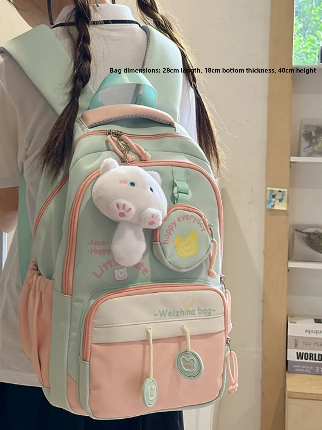 حقيبة ظهر ملونة للجنسين خفيفة الوزن متعددة الأقسام حقيبة مدرسية بأسلوب جامعي أنيق من النايلون بحزام كتف مزدوج