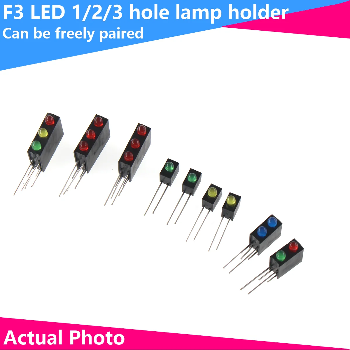 5PCS F3mmLED 1 hole 2 hole 3 hole lamp holder with lamp bead 3 hole holder Red green Yellow Blue green 90 degree bent foot PCB