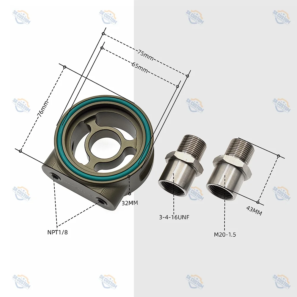 Oil Temperature Pressure M20-1.5 3/4-16UNF Universal Aluminum Oil Filter Sandwich NPT1/8 Instrument Plate Adapter Sensor Base
