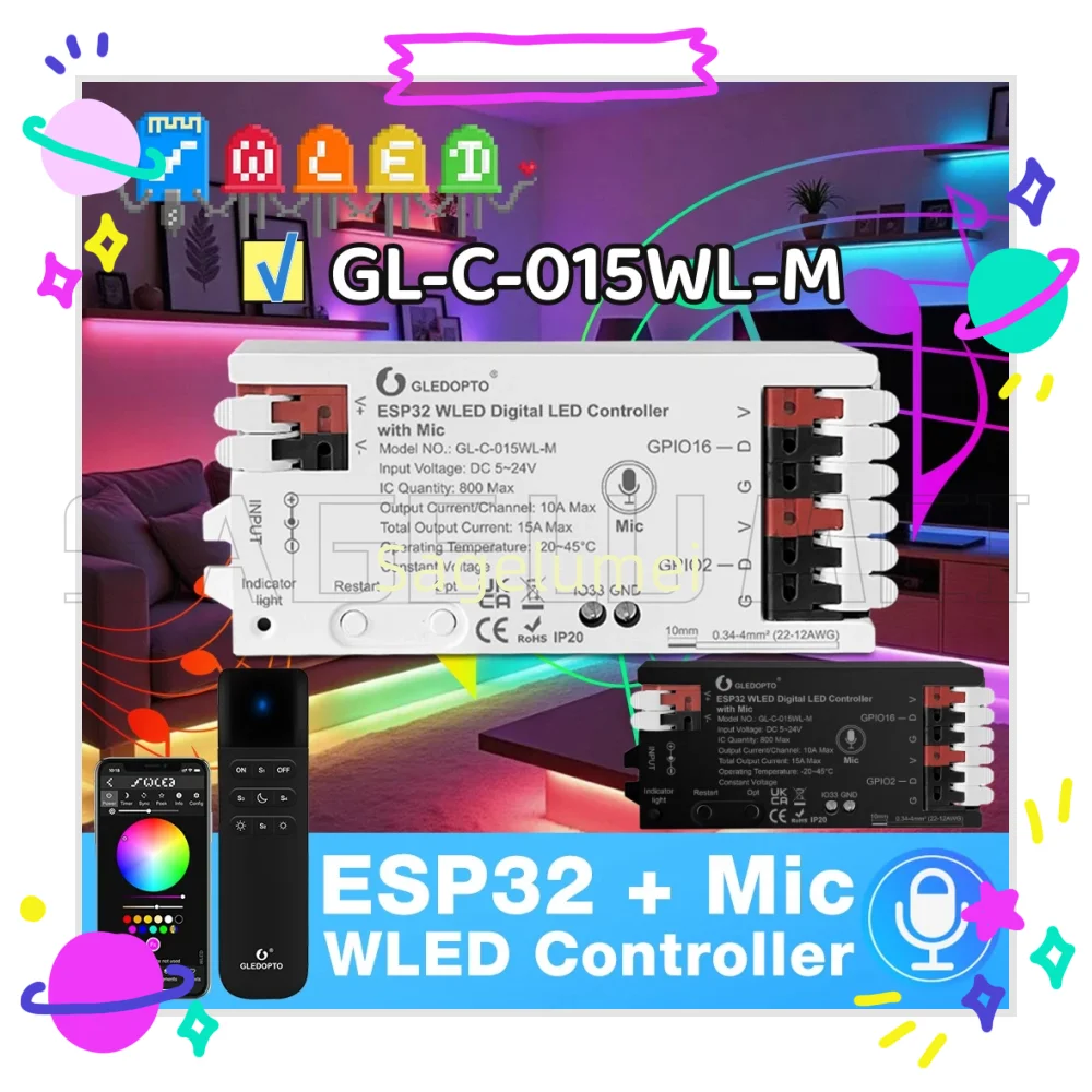 ESP32 RGBIC GLEDOPTO WLED LED Controller LED Strip Light Dynamic Lighting IR Switch Sensor Gesture-Aware Trigger WS2811 SK6812