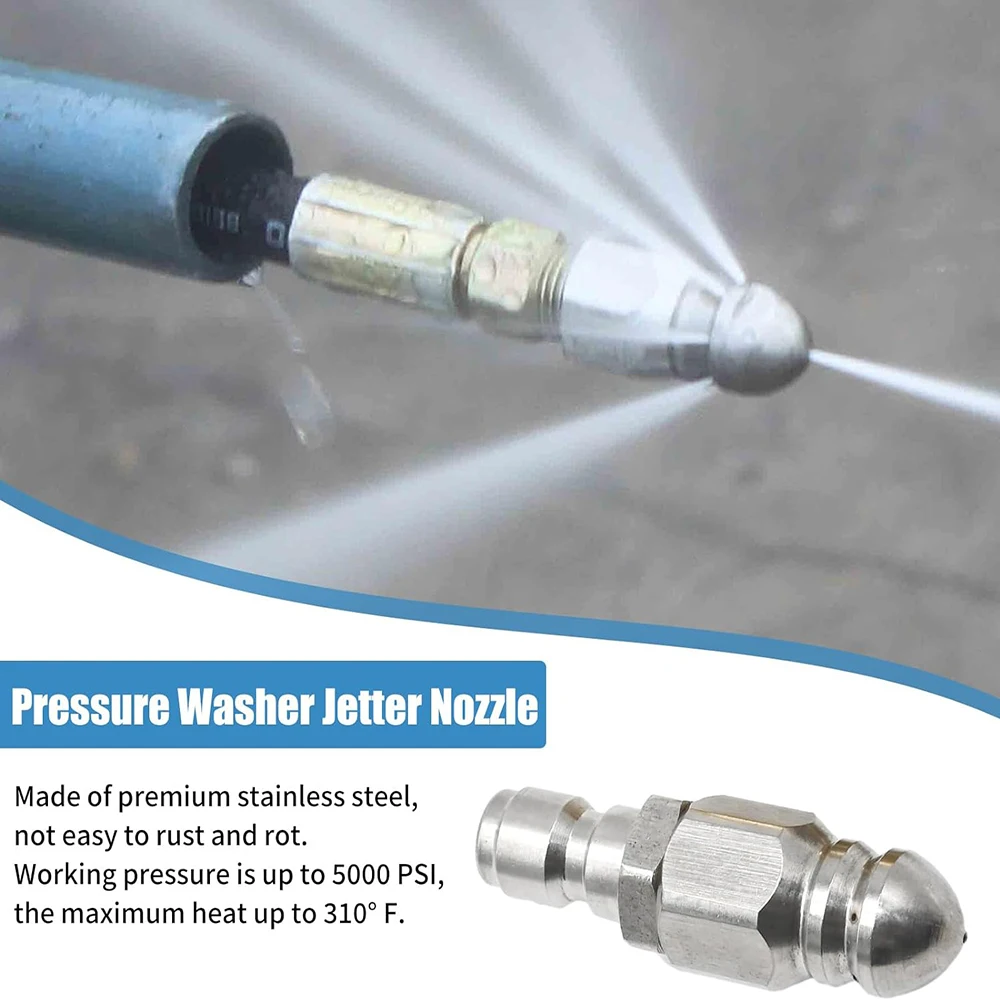 Sewer Jet Nozzle for Pressure Washer Connector Stainless Steel 1/4 Inch Quick Connect Pressure Washer Drain Cleaning Nozzle Tip