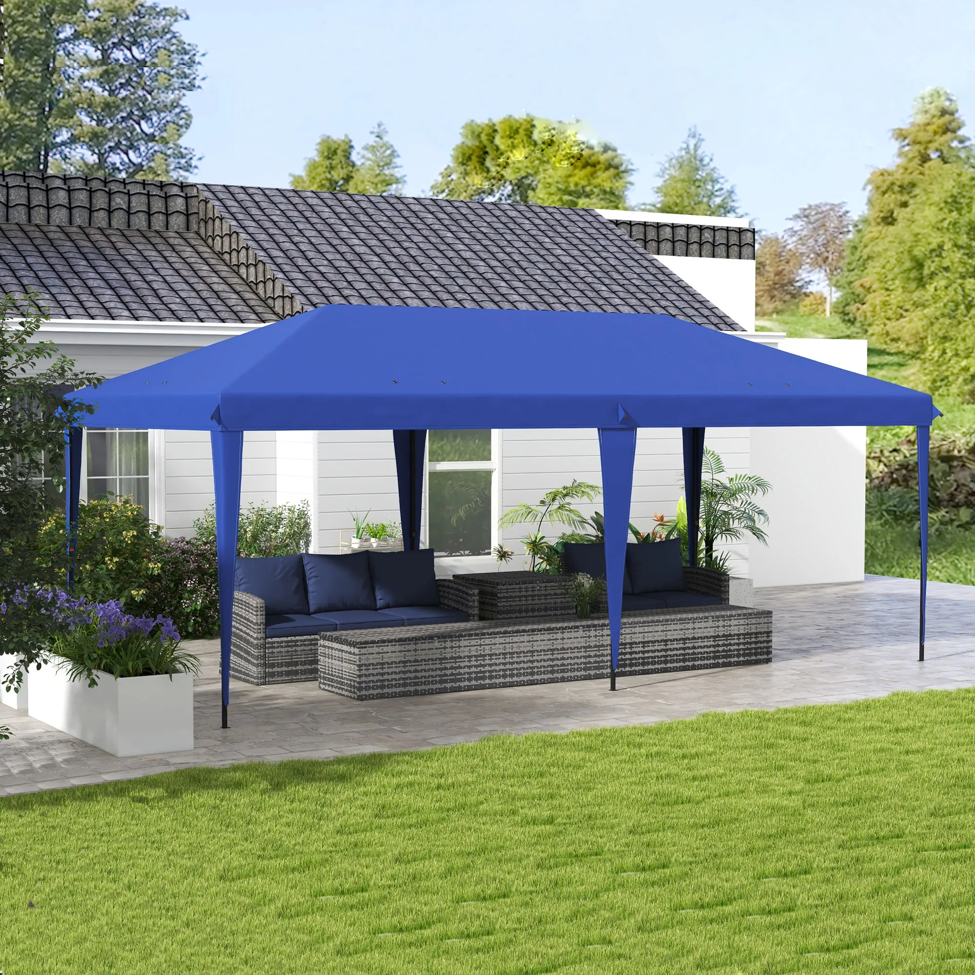 

10' X 20' Ez Pop-Up Canopy, Party Event Tent W/ Carrying Bag, Blue