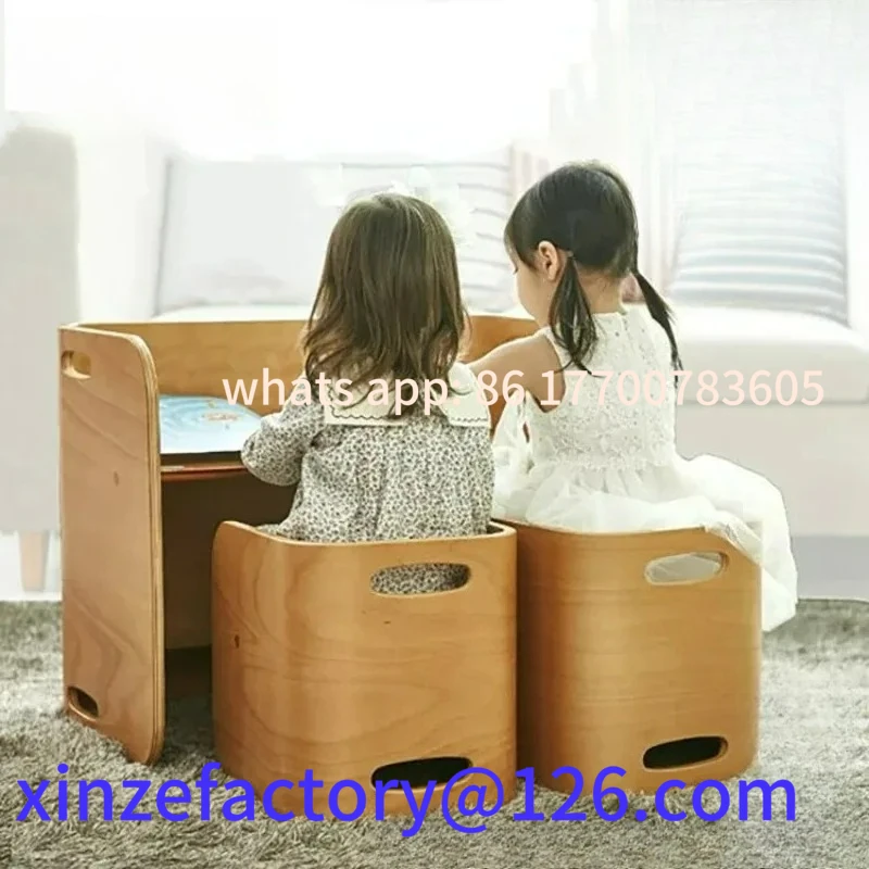 Customizable Kindertisch- und Stuhlset, multifunktionaler Esstischstuhl für Babys und Kindergarten aus massivem Holz