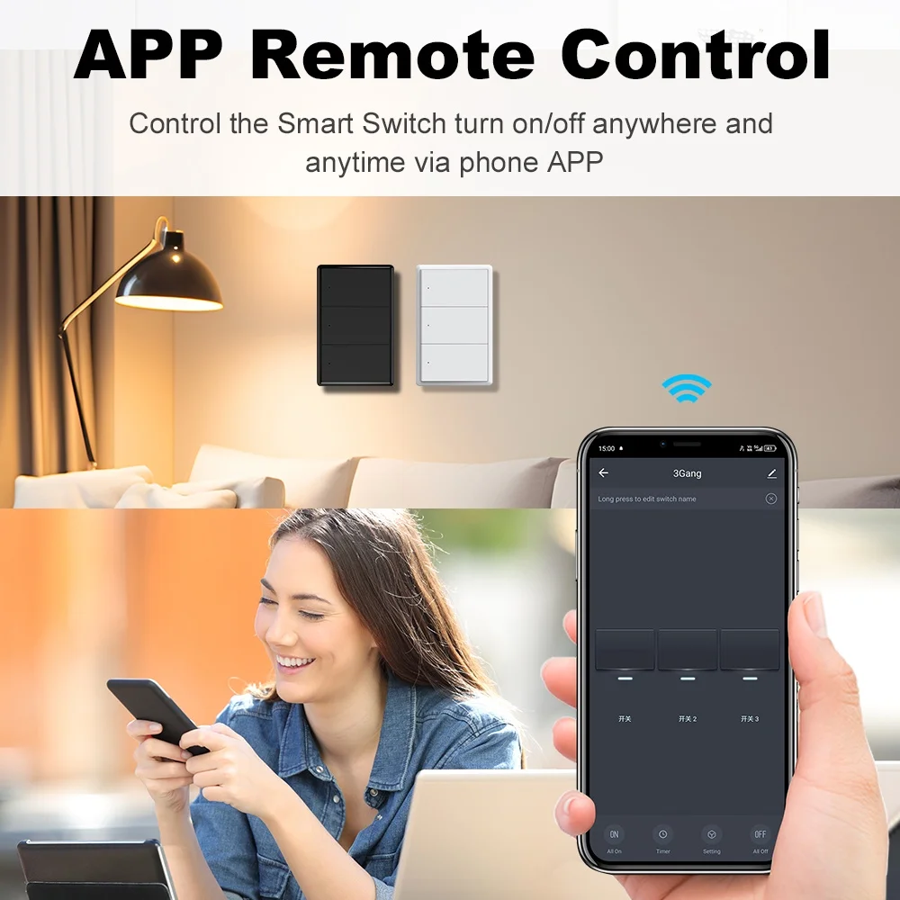 Manhot ZigBee US Smart Light Switch 1-4 Gang Push Button Wall Switch No Neutral Wire Required Work With Tuya  Alexa Google Home image 2