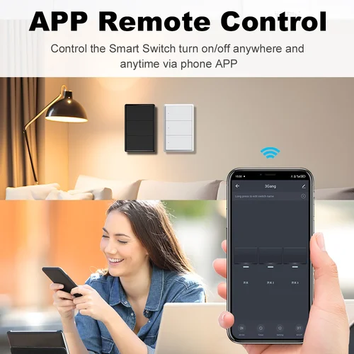 Imagen 2 del producto Manhot Tuya ZigBee US interruptor de luz inteligente 1-4 Gang interruptor de pared con botón No requiere cable neutro funciona con Alexa Google Home