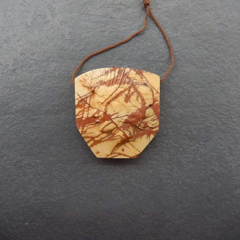 

Natural Picasso Jasper Shield-Shaped Pendant Multi-Color Beige & Rust Marbled Gemstone for Handmade Jewelry And Artisanal Craft