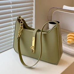 Elegant PU Underarm Bags For Women New Chic Lock Desigan Versatile Commute Chain One Shoulder Bag Simple All-matched Handbag