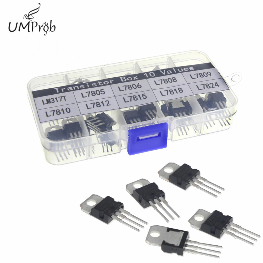 50PCS/Lot LM317T L7805 L7806 L7808 L7809 L7810 L7812 L7815 L7818 L7824 Transistor Assortment Kit Volatage Regulators For PCB Diy