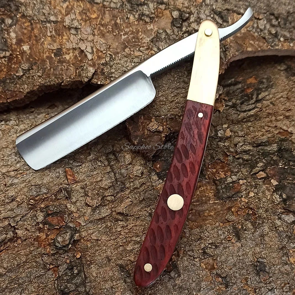 4pcs/set German Carbon Steel Straight Edge Razor 440C Professional Hair Salon Beard Shaver Stainless Steel Red Sandalwood Handle