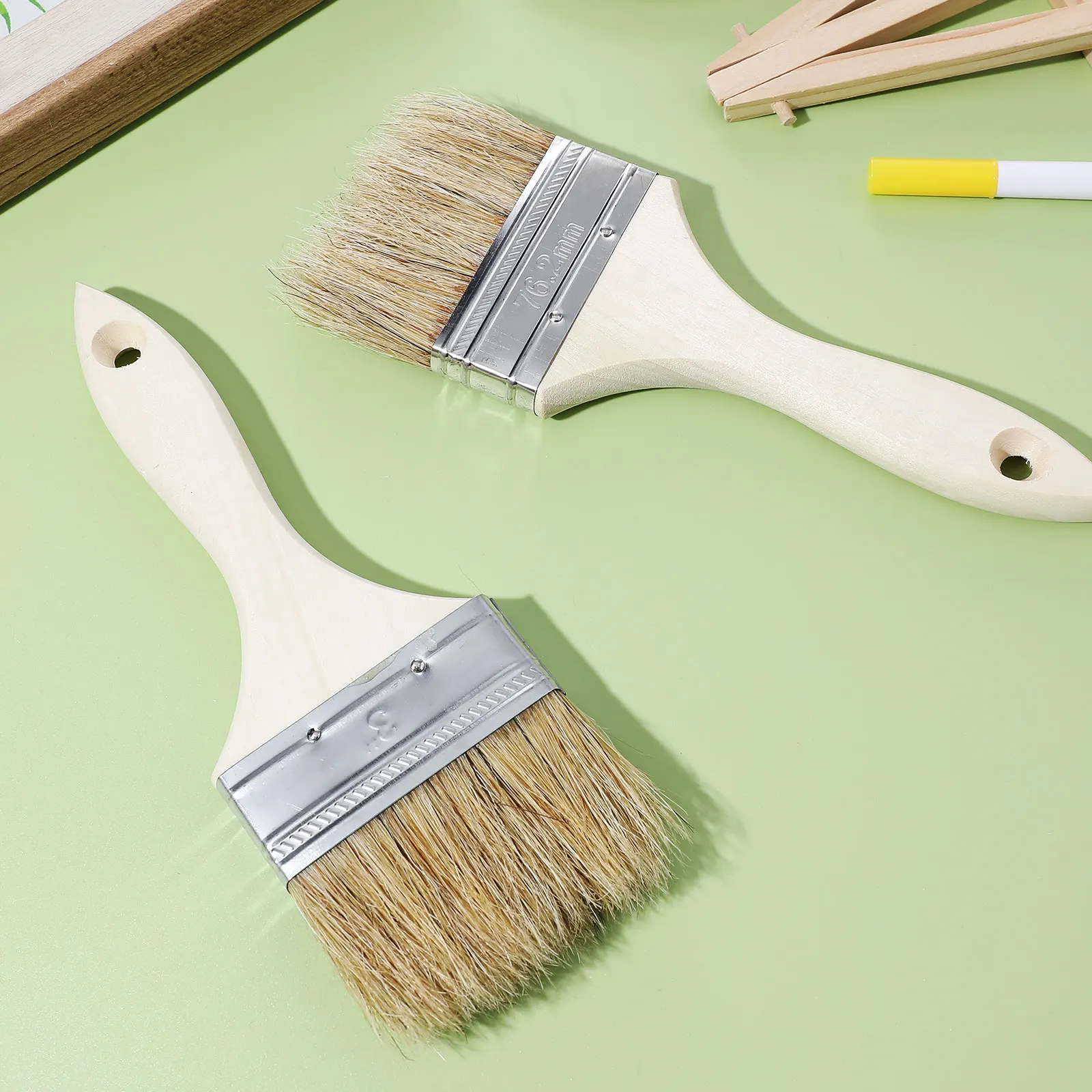 10Pcs Pig Hair Brush Wooden Handle Basting Brush for Cooking Grilling DIY Furniture Painting Oil Painting Accessory
