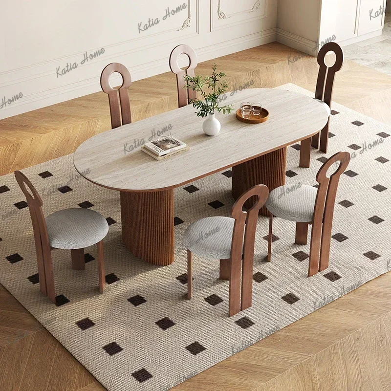 ld French Retro Solid Wood Rock Plate Dining Table Medieval Style Simple Restaurant Dining Table Home Furniture