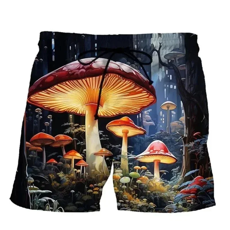 Summer Mushroom Series 3D Print Hawaiian Beach Shorts Men's Casual Surfing Board Shorts Oversized Swimwear Trunks Kids Clothing