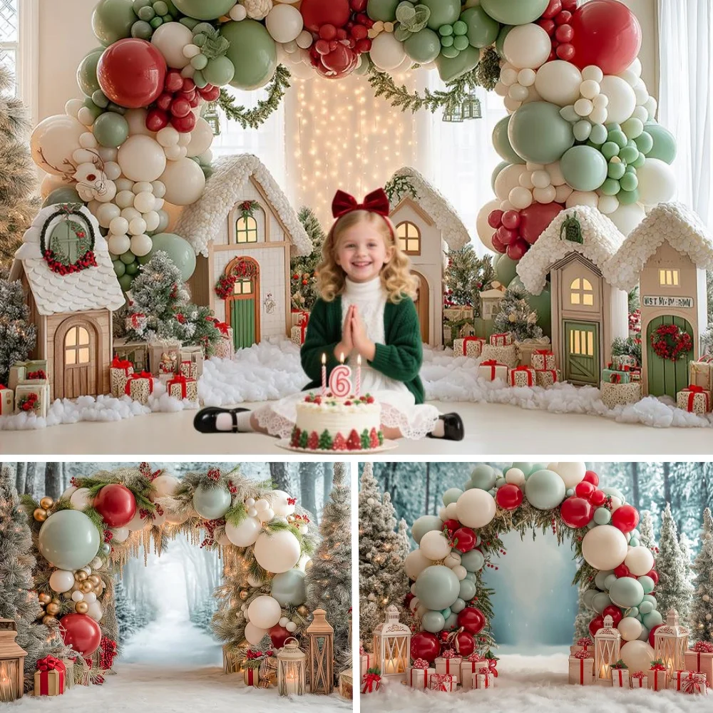 

Merry Christmas Arch Ballons Flower Decoration Photography Backdrop Child Family Birthday Cake Smash Photocall Studio Background