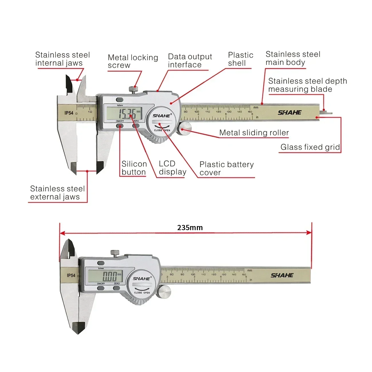 Caliper Vernier Digital Shahe Messschieber, micrômetro eletrônico, 150 mm