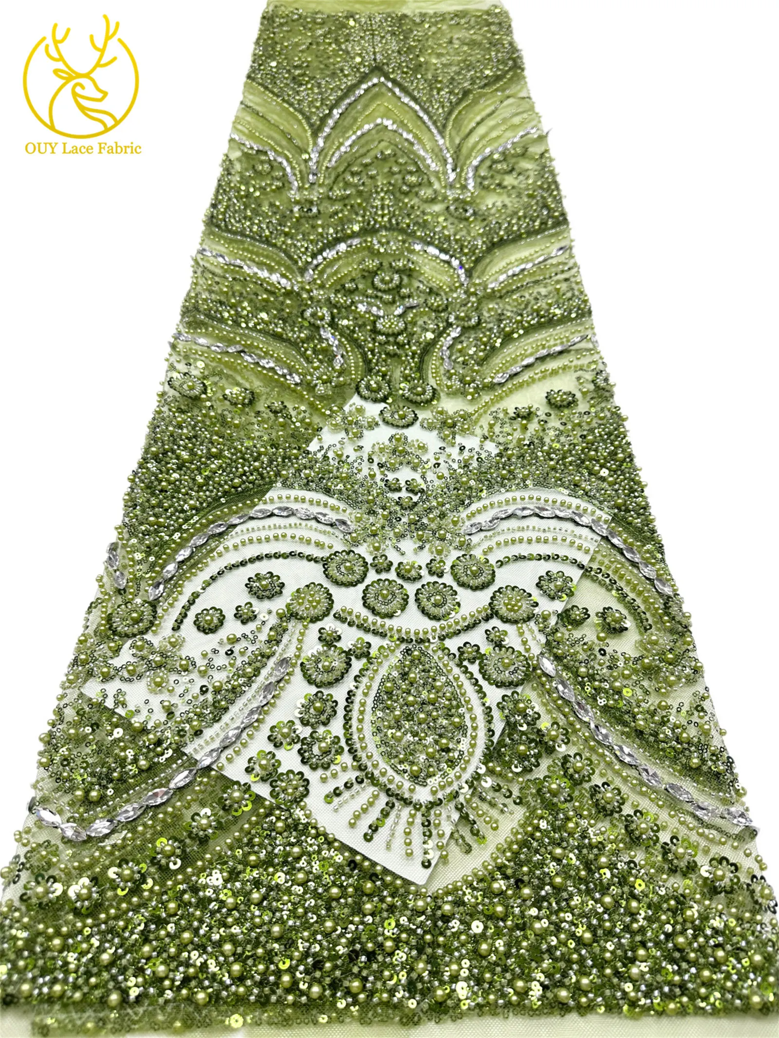 Luxuriöser königlicher lila afrikanischer handgefertigter Perlen-Spitzenstoff, französischer Pailletten-Stein-Tüll-Spitzenstoff für Hochzeitskleid-Design – Detail 32
